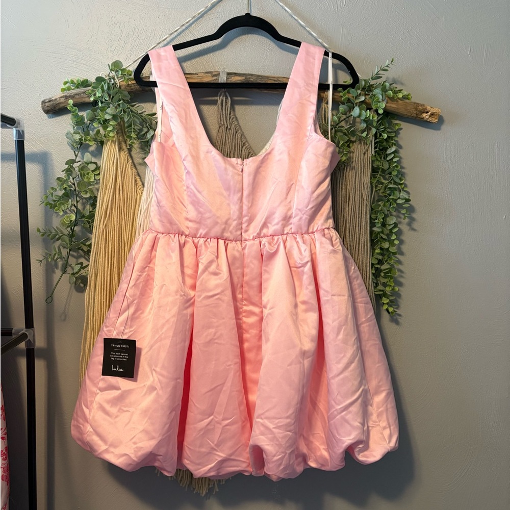 Lulus Pink Satin Bubble Hem Dress - Picture 2 of 3